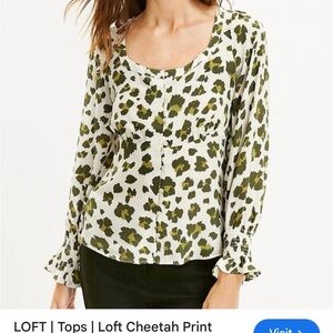 LOFT Olive and White Animal Print Blouse